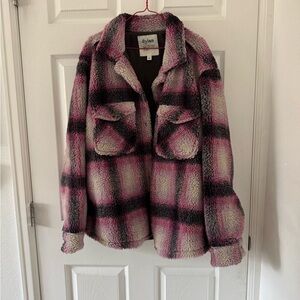 Dylan Pink and Cream Sherpa Jacket, Plaid Jacket